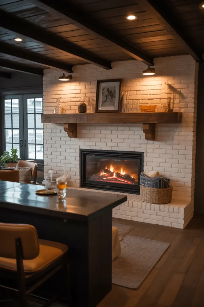 Basement Bar with Built-In Fireplace