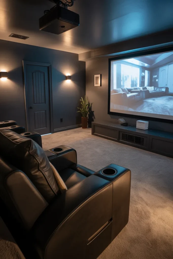 Basement Movie Theater with Plush Seating