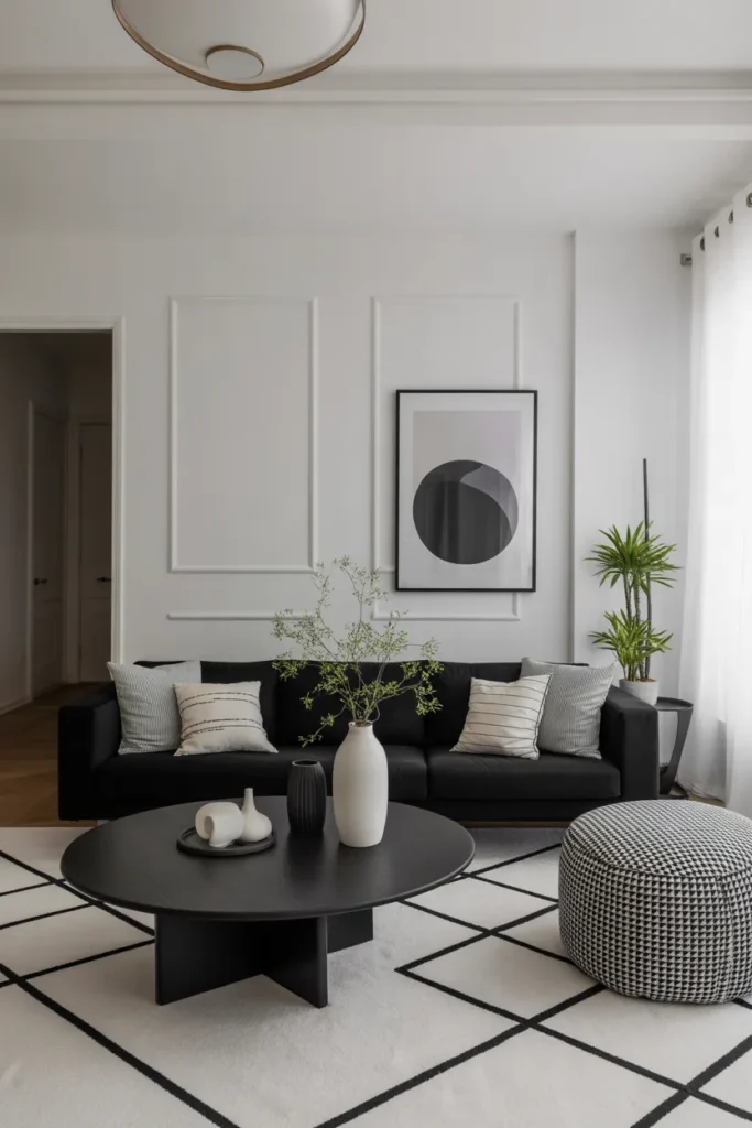  Black Sofa with Monochrome Decor