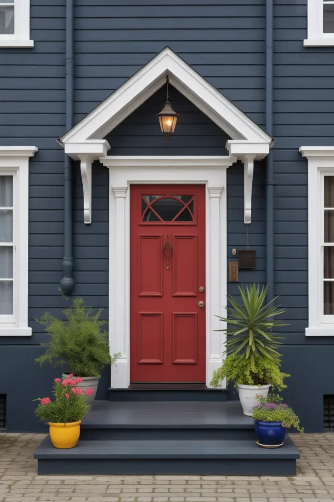 Blue Exterior with Red Front Door