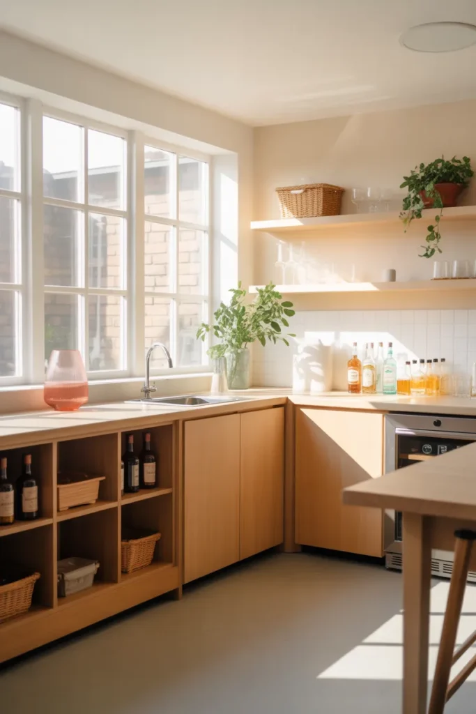 Bright and Airy Basement Bar with Windows