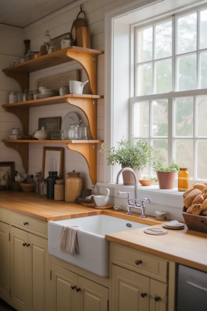 Classic Farmhouse Sink with Open Shelving