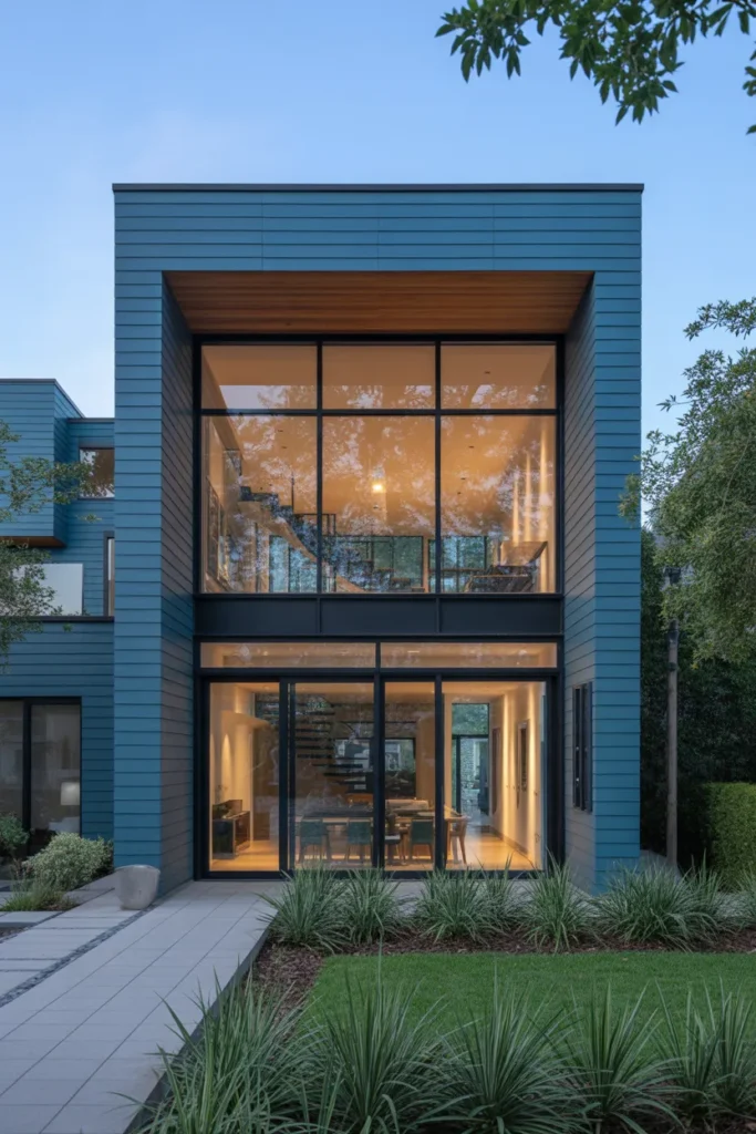 Contemporary Dark Blue with Large Windows