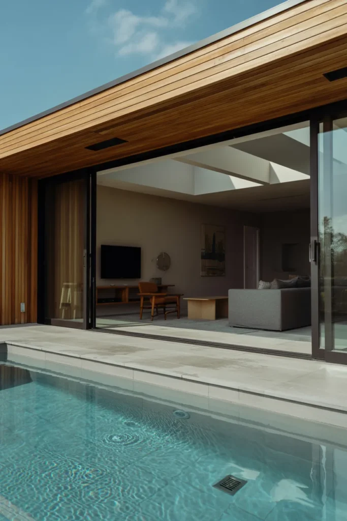 Contemporary Indoor Pool with Sliding Glass Doors