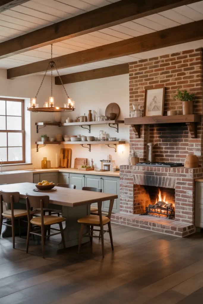 Cozy Farmhouse Kitchen with Fireplace