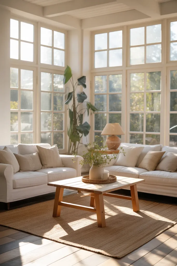 Cozy Sunroom with Neutral Furnishings