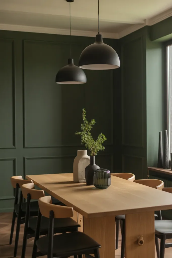 Dark Green Walls with Wooden Accents