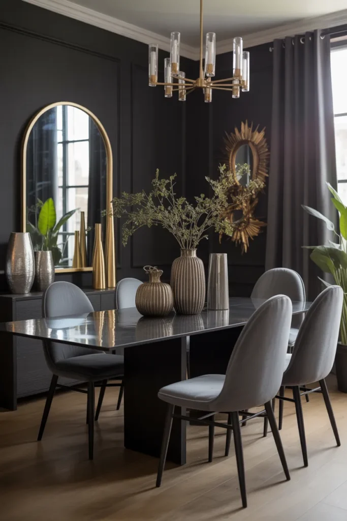 Dark Moody Dining with Metallic Accents
