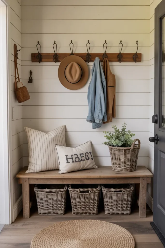 Farmhouse Entry with Rustic Bench Seating