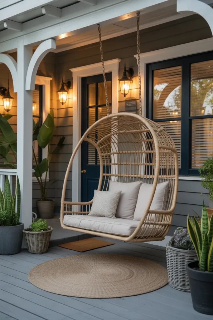 Front Porch with Hanging Swing Chair