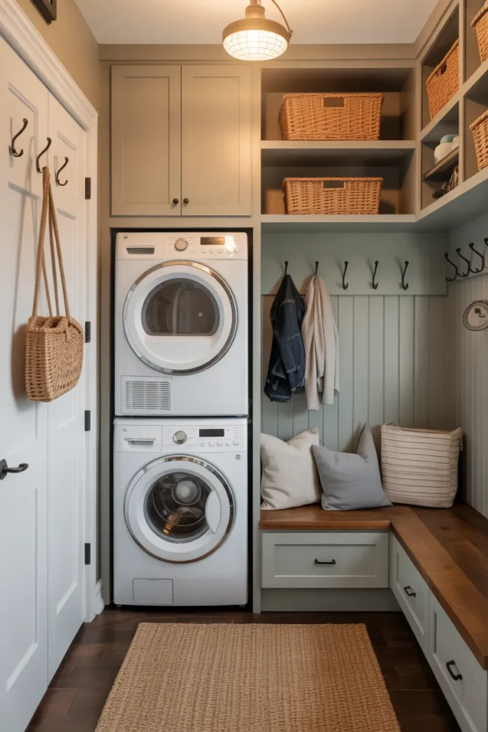 Hidden Laundry Behind Cabinet Doors