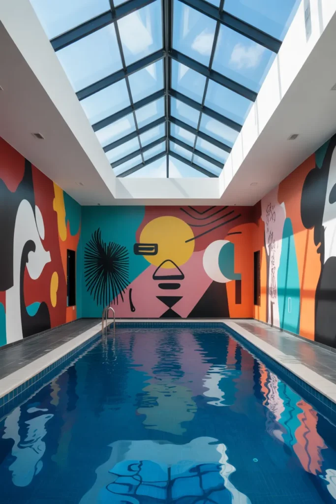 Indoor Pool with Artistic Wall Murals