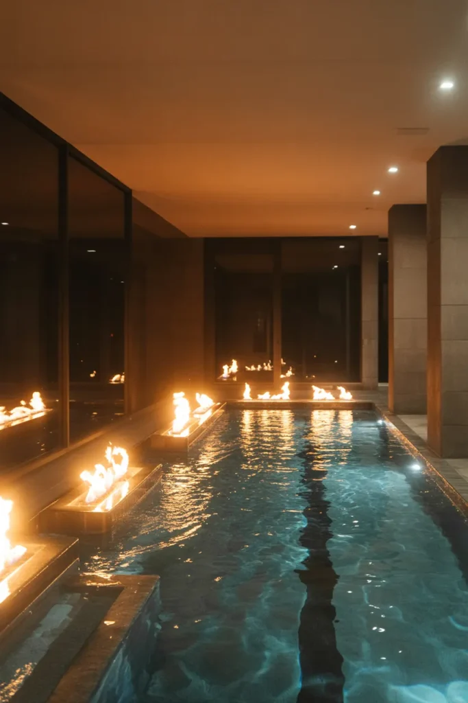  Indoor Pool with Fire Feature Accents
