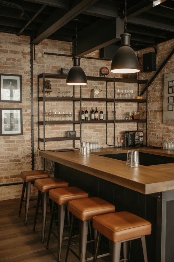 Industrial Chic Basement Bar