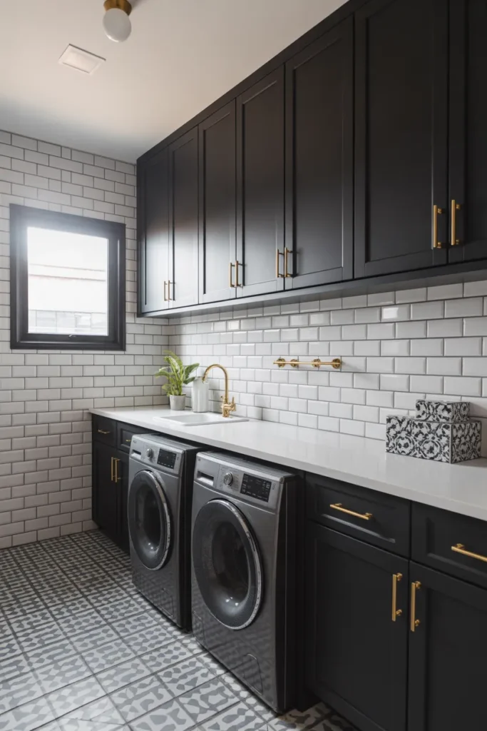 Laundry Room with Black-and-White Contrast