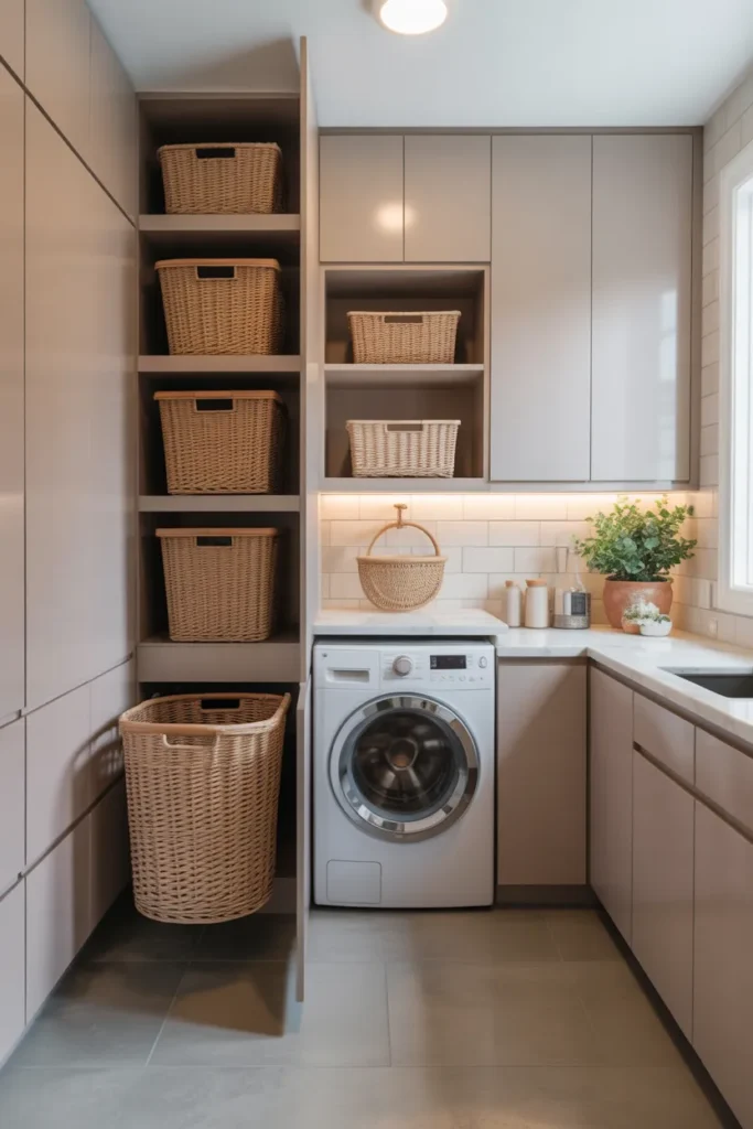 Laundry Room with Hidden Storage Solutions