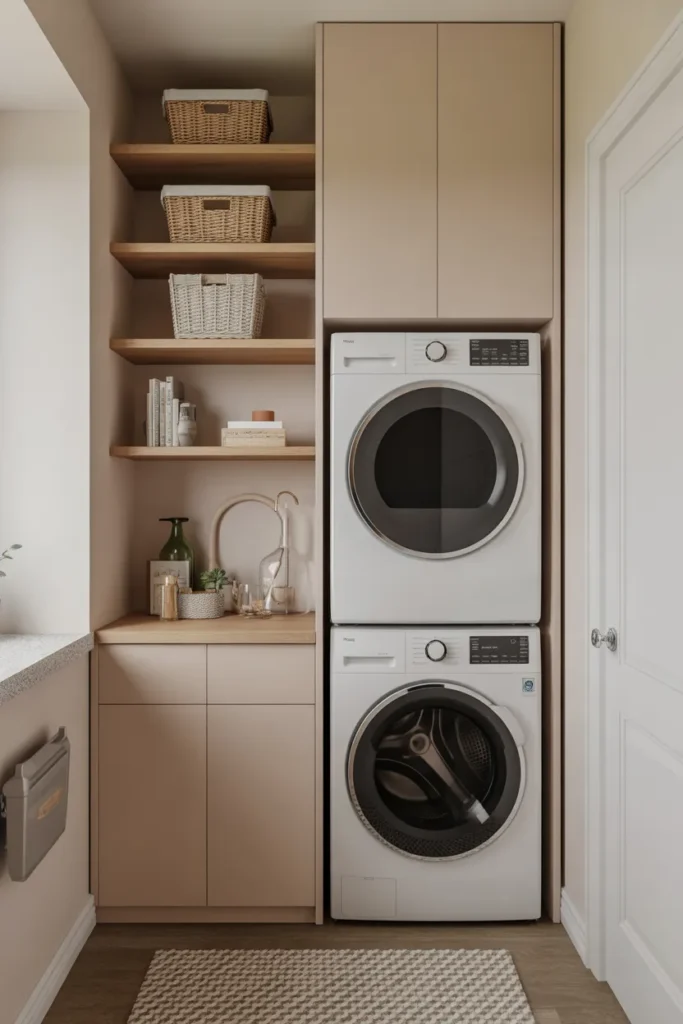 Laundry Room with Stacked Washer and Dryer