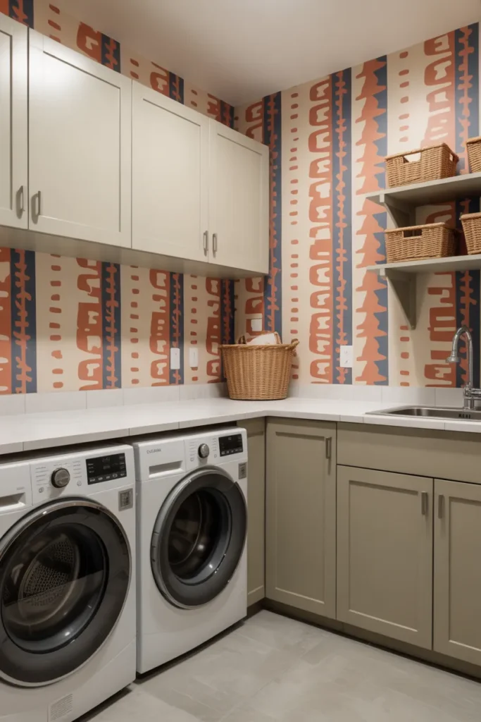  Laundry Room with Statement Wallpaper