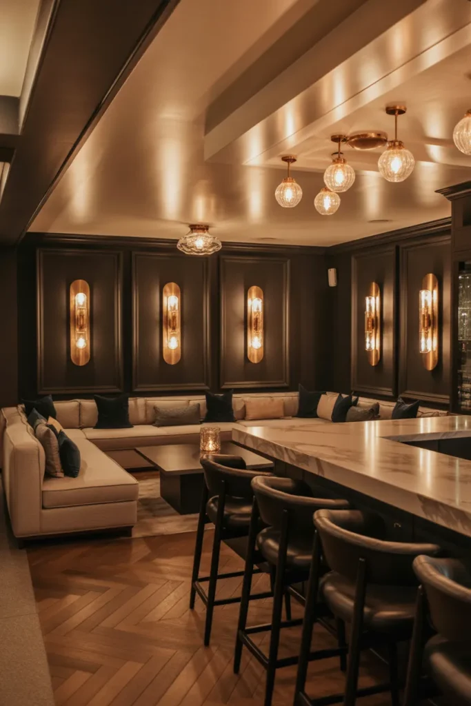 Luxury Basement Bar with Lounge Seating