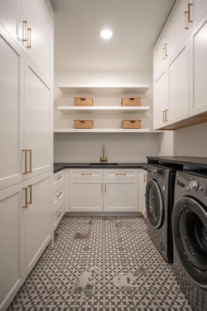 Modern Laundry Room with Bold Tile Floors