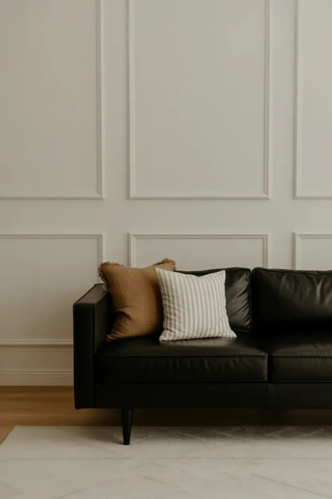 Modern Minimalist Living Room with a Black Sofa