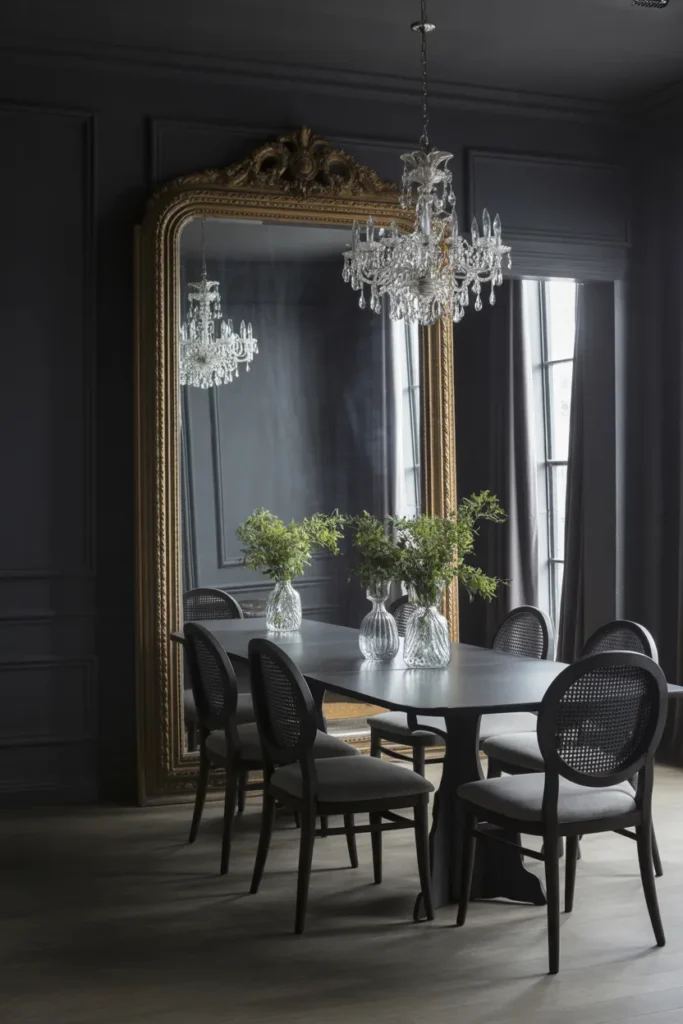 Moody Dining with Oversized Mirrors