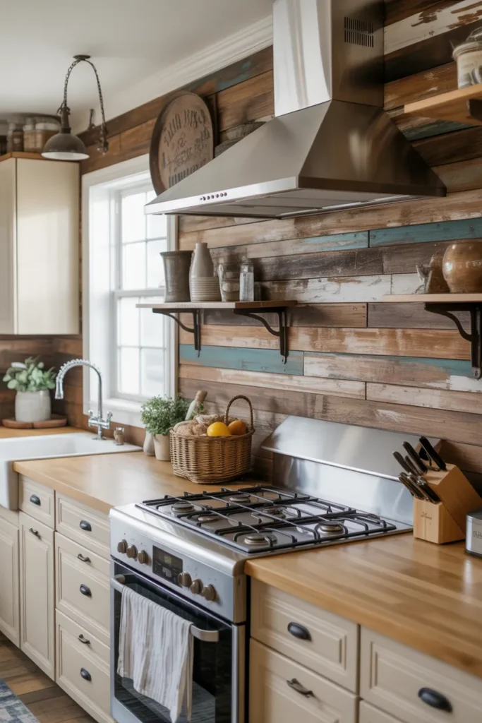 Rustic Reclaimed Wood Backsplash