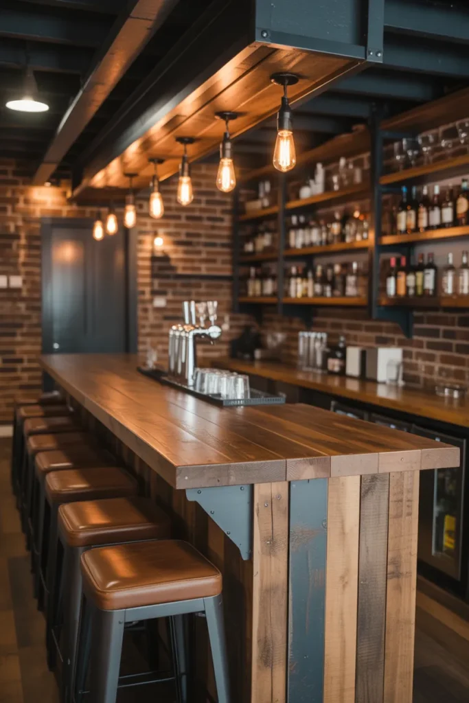 Rustic Wood Bar with Industrial Touches