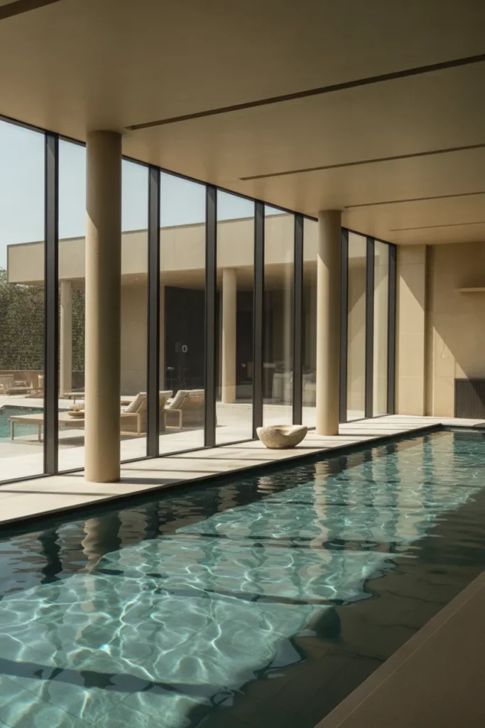  Sleek Minimalist Indoor Pool with Glass Walls