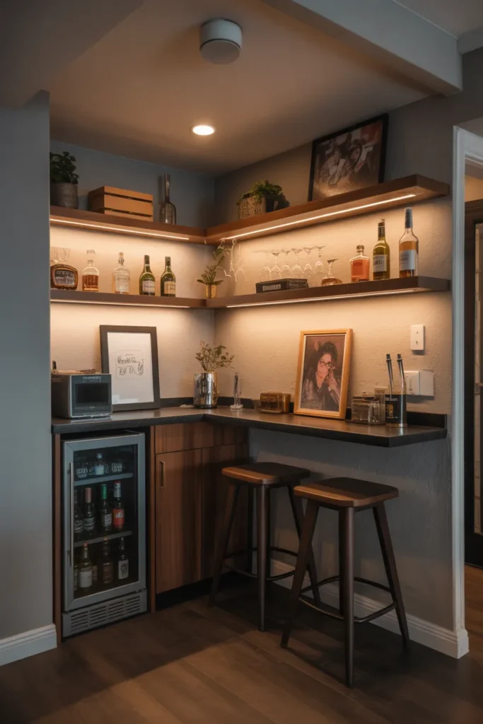 Small-Space Basement Bar Nook