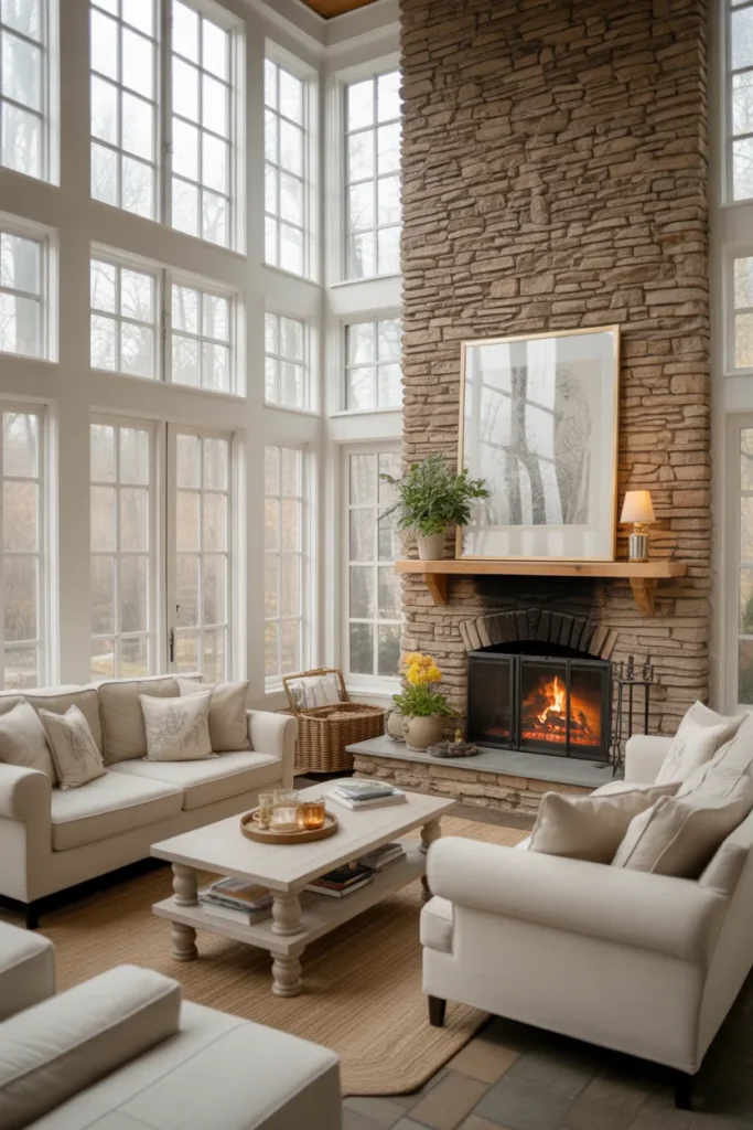  Sunroom with a Fireplace Feature