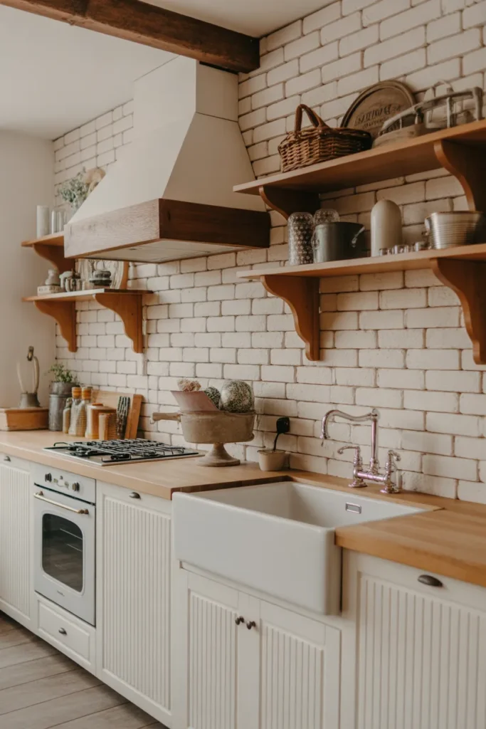 Whitewashed Brick Backsplash