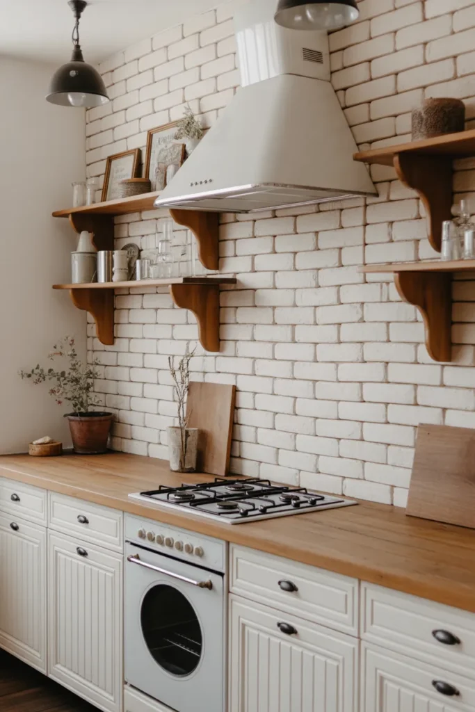 Whitewashed Brick Backsplash