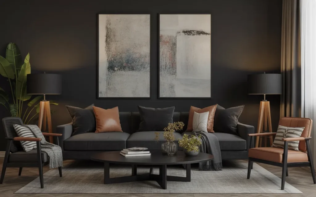 black sofa living room designs