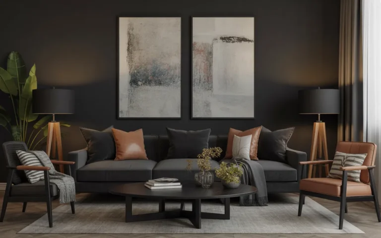 black sofa living room designs