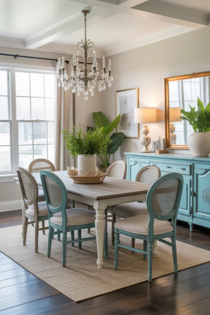 Farmhouse Dining with a Pop of Color
