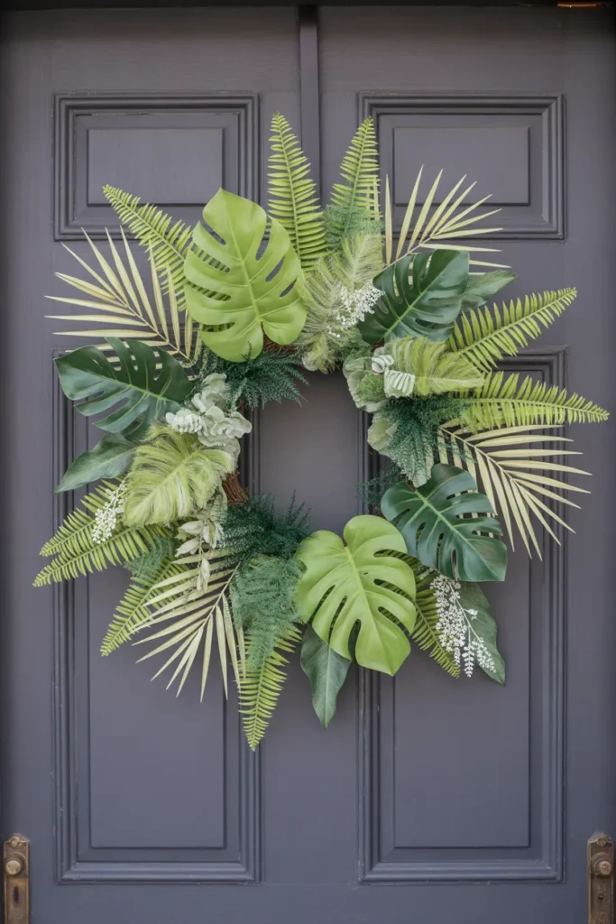 Tropical Fern and Palm Leaf Wreath
