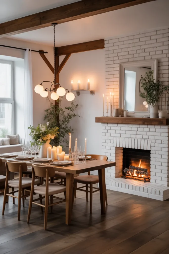 Farmhouse Dining with Fireplace
