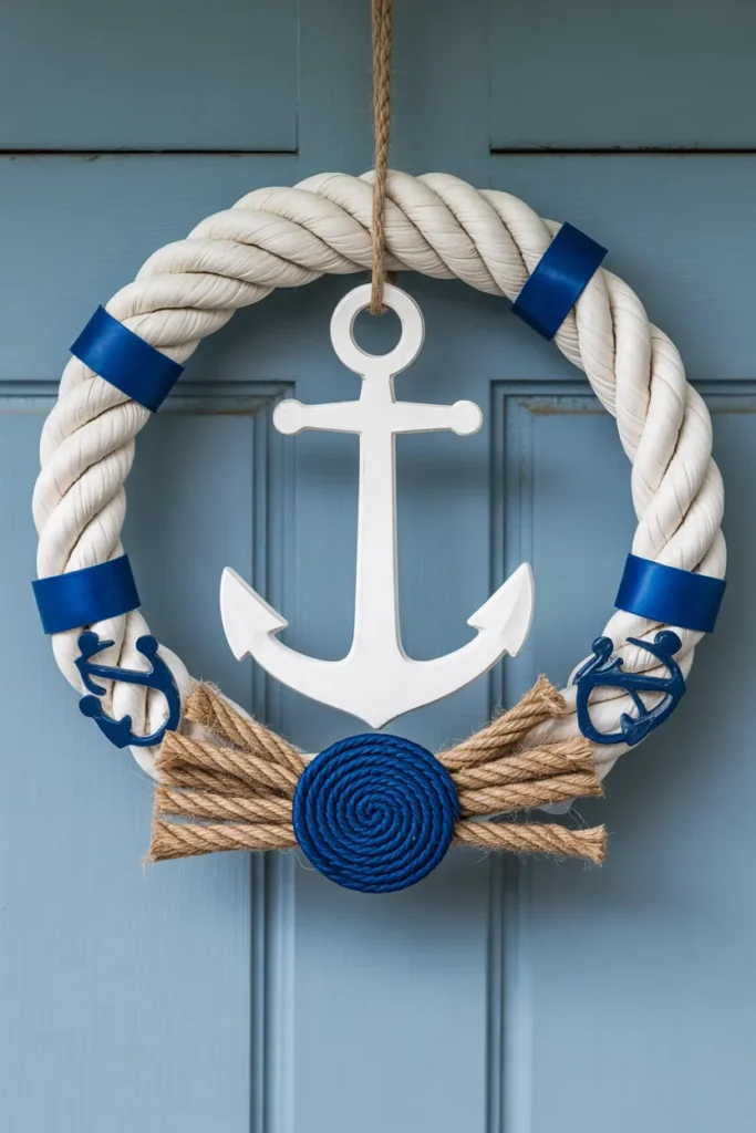 Blue and White Nautical Rope Wreath