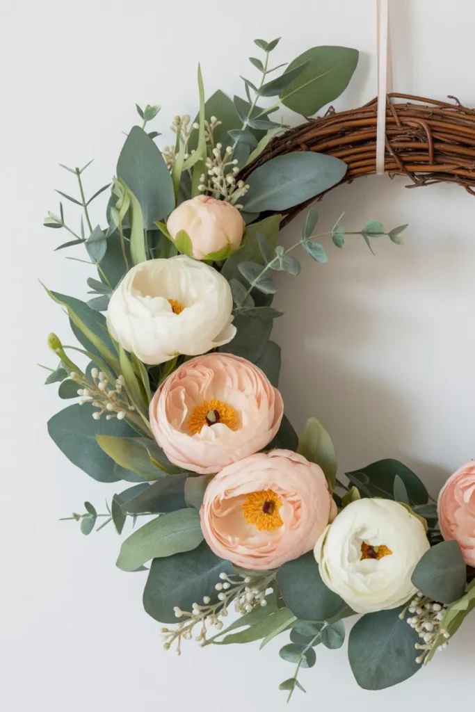 Peach and Cream Peony Wreath