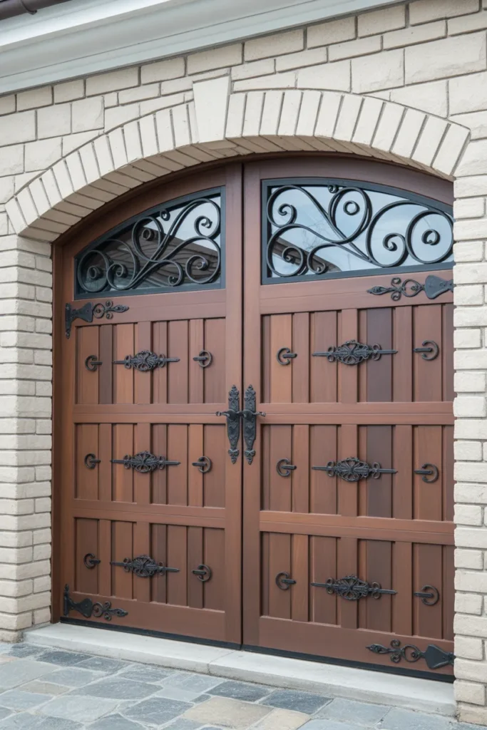 Arched Wood and Iron Garage Door