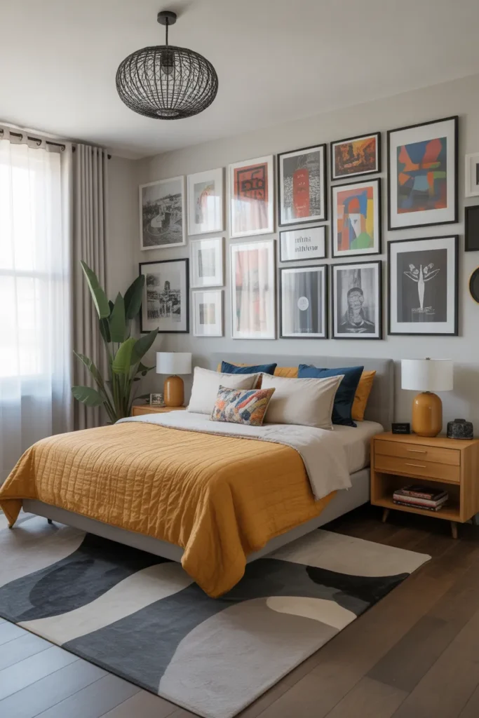 Artistic Guest Bedroom with Gallery Wall