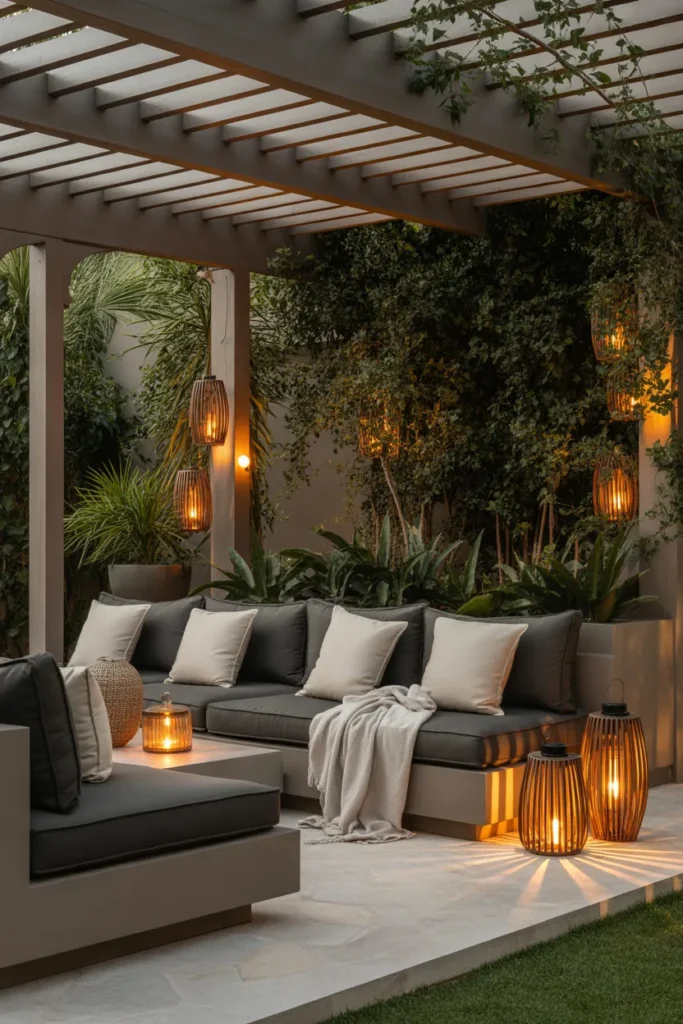 Backyard Pergola with Cozy Lounge Area