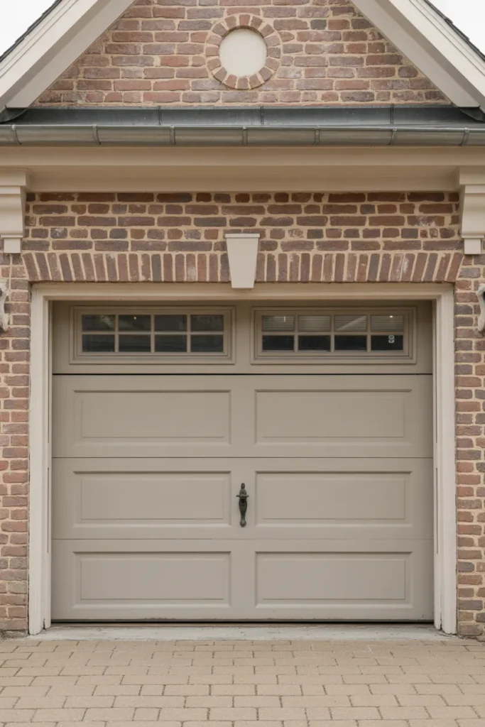 Beige Garage Door with Brick Detailing