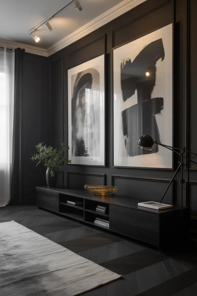 Black Bedroom with Moody Artwork