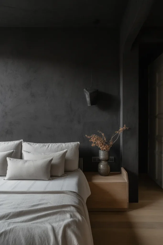 Black Bedroom with Textured Walls