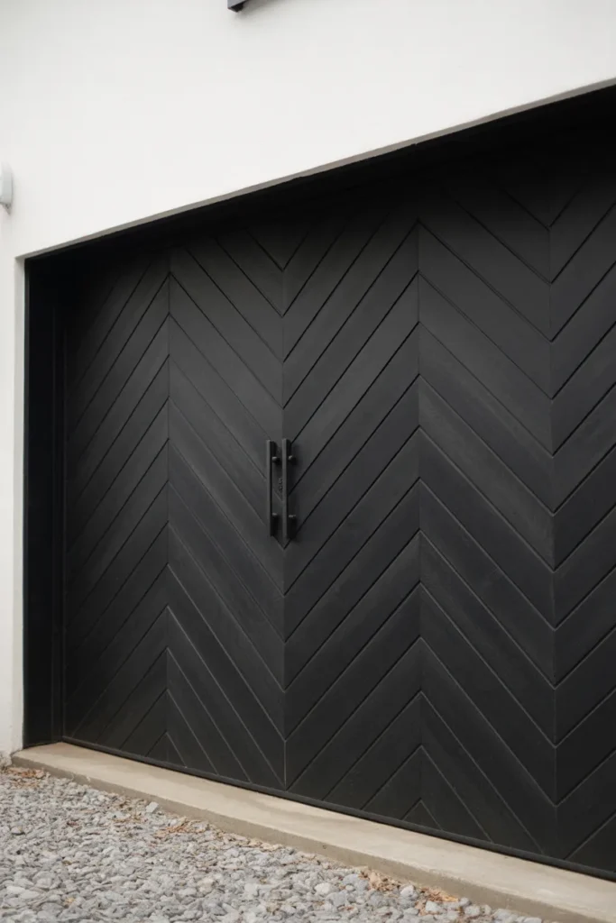 Black Garage Door with Chevron Pattern
