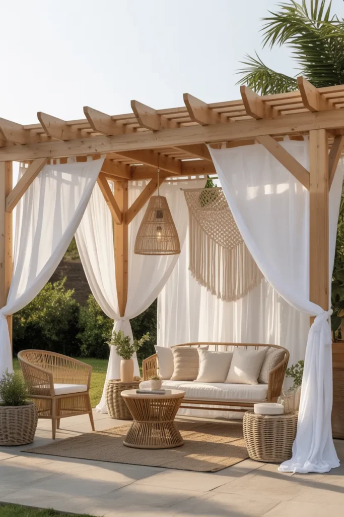 Boho-Chic Pergola with Flowing Drapes