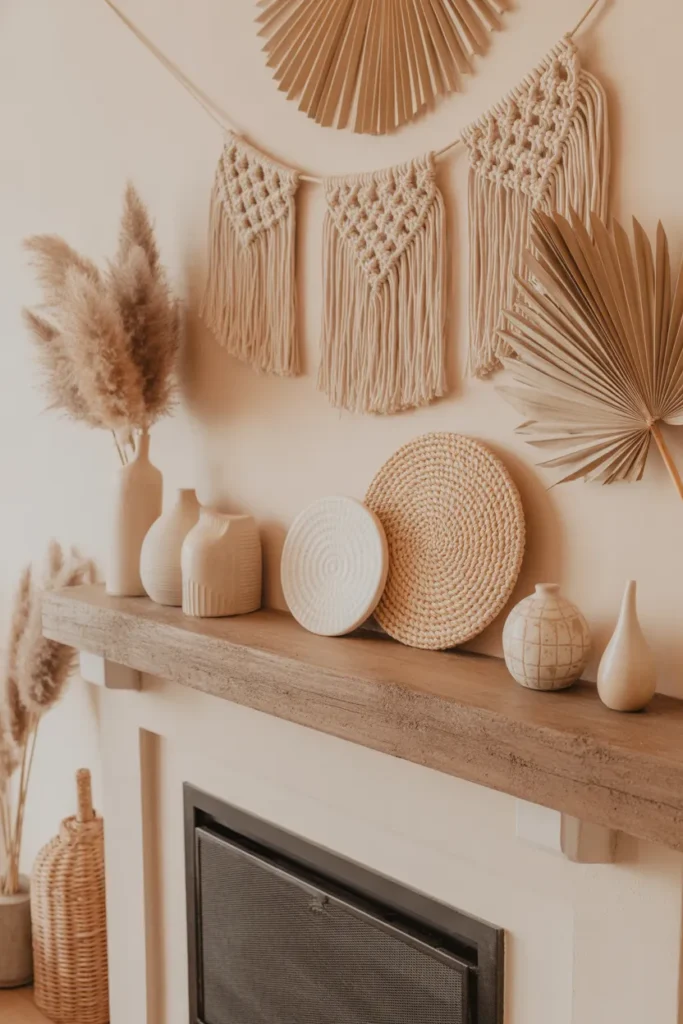  Boho Summer Mantel with Dried Florals