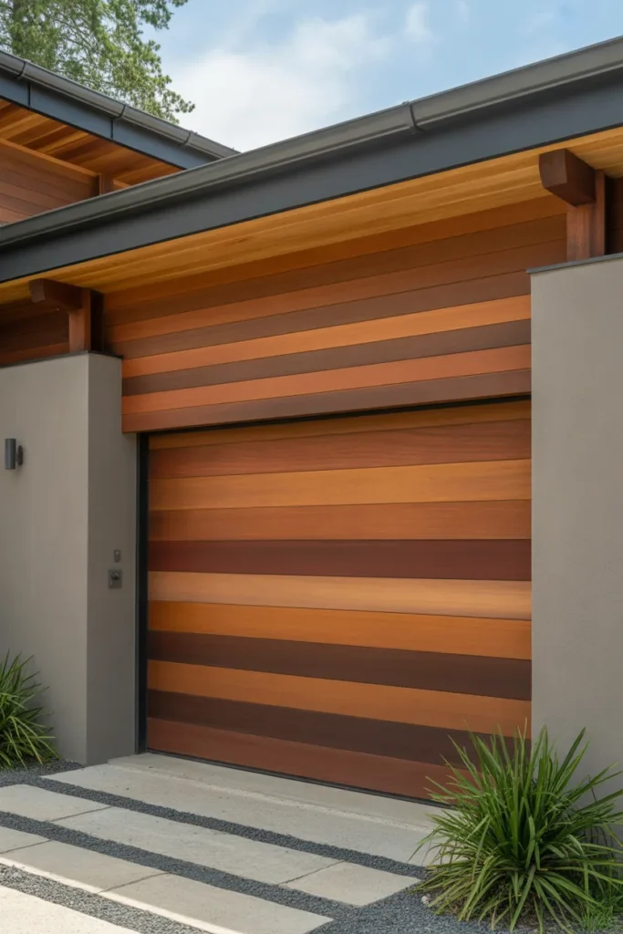 Cedar Plank Garage Door with Horizontal Lines